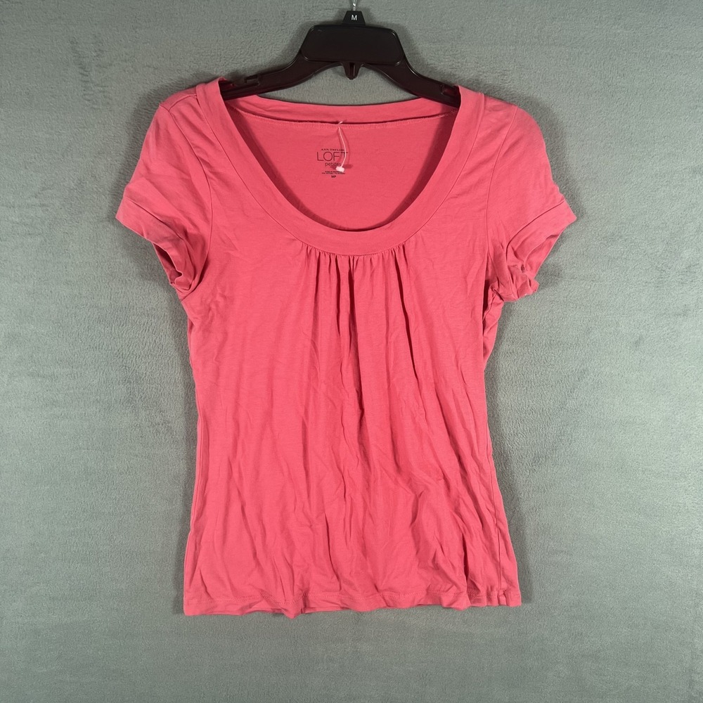 Ann‎ Taylor LOFT Petites MP Pink Ruched Scoop Neck Short Sleeve T-Shirt Top